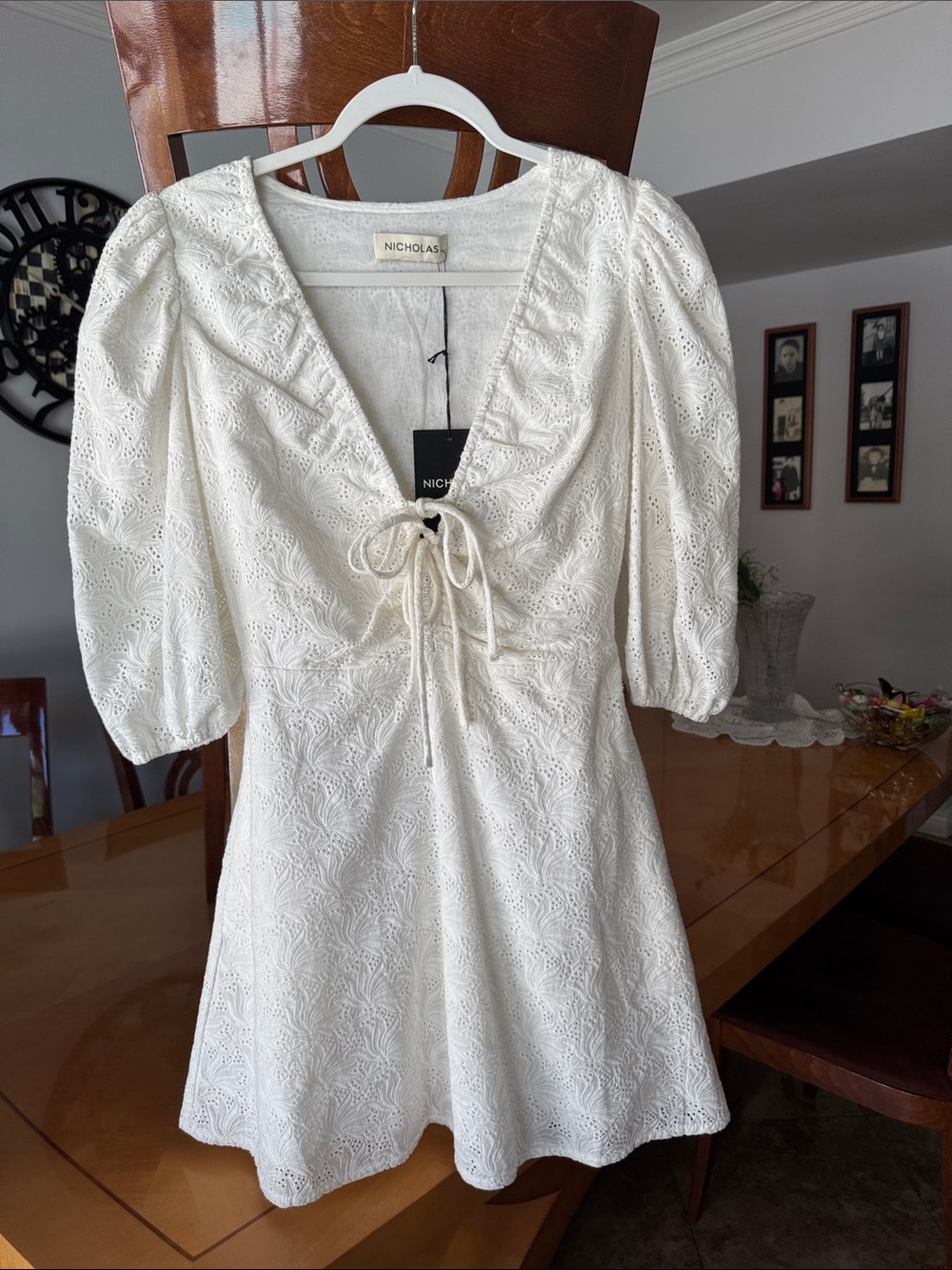 NICHOLAS Cream Eyelet Tie-Front Mini Dress size 2